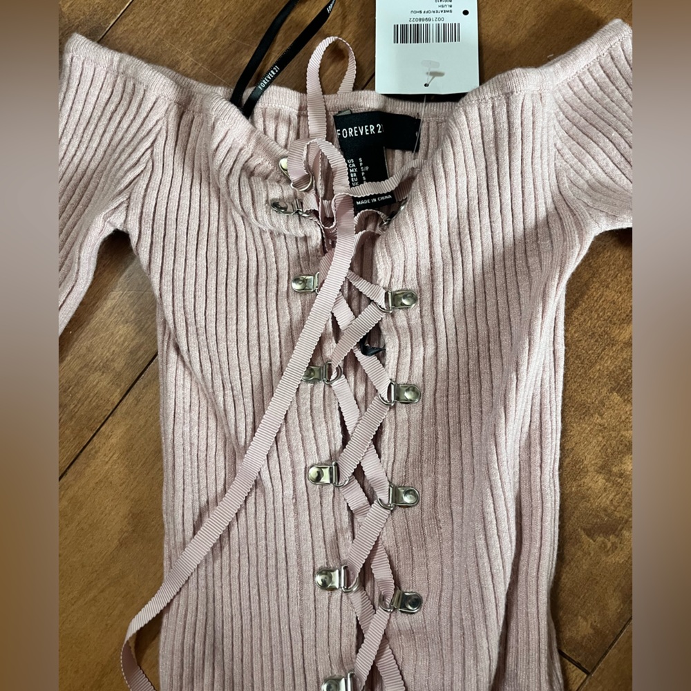 Forever 21 Blush Ribbed Lace-Up Top